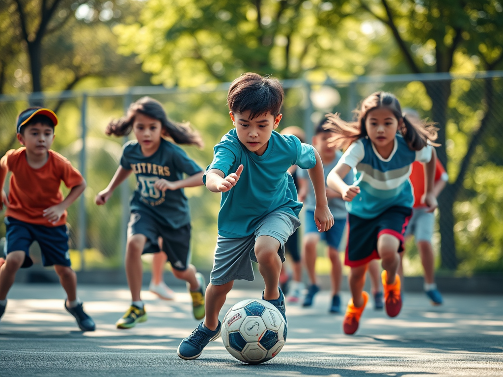 An image of children playing soccer - created by AI